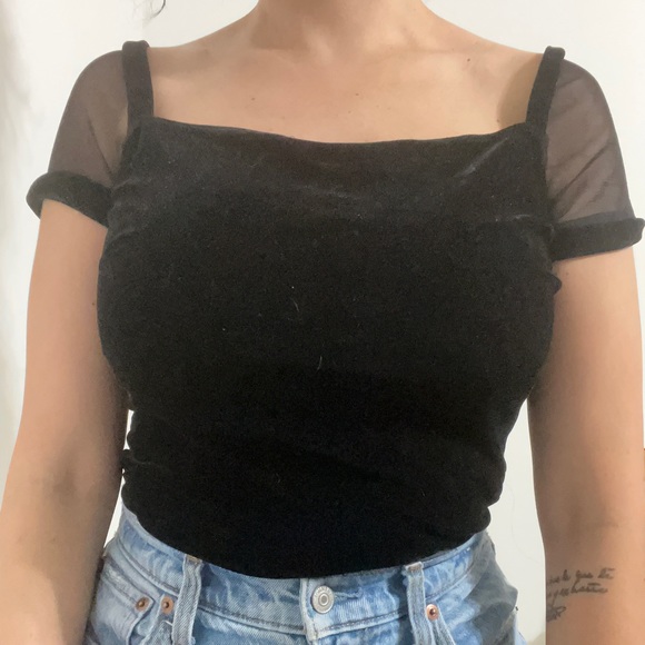 Vintage necessary objects M stretch velour velvet vintage 90s goth top - Picture 2 of 3